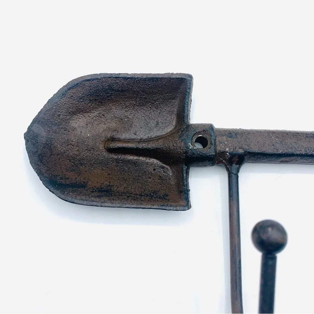Vintage Rustic Cast Iron Shovel Wall Hook Rack Farmhouse Garden Tool Key Holder